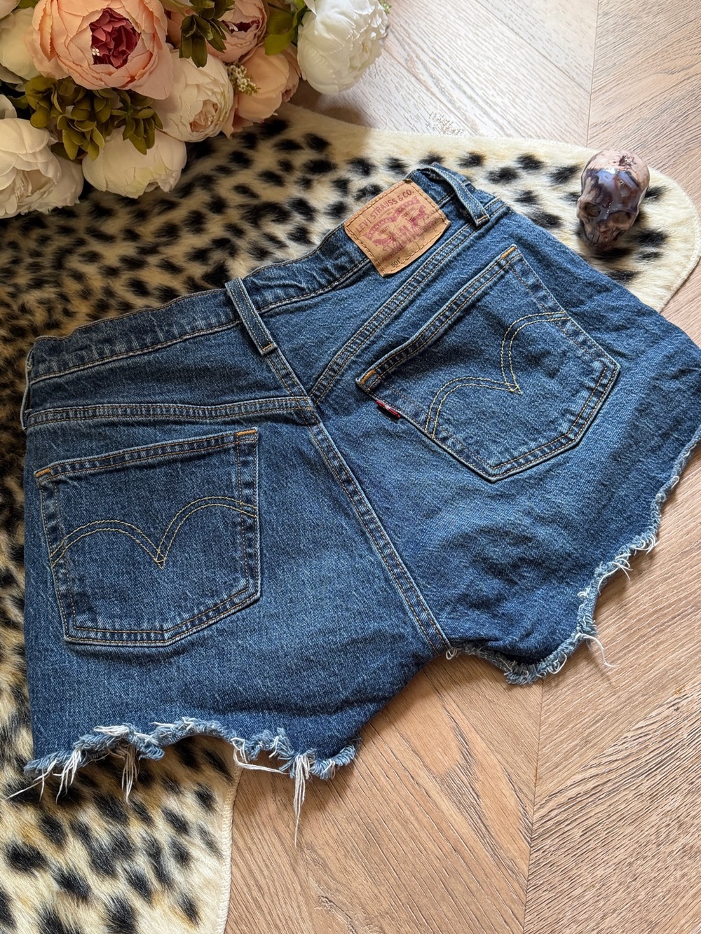 Levi's Blue Denim Frayed Hem Cutoff Shorts 29